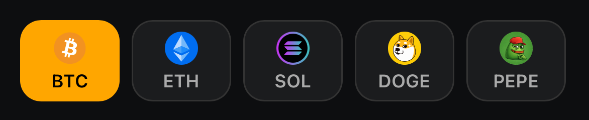 Selector de criptomonedas del simulador de trading