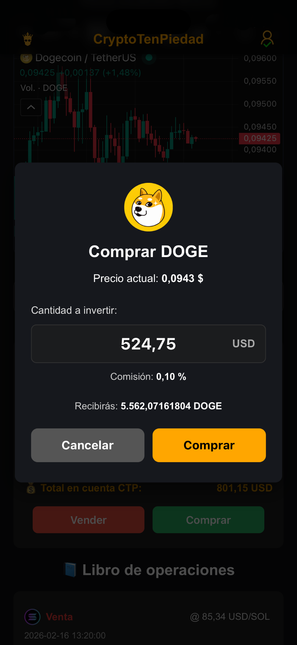 Simulador trading Dogecoin
